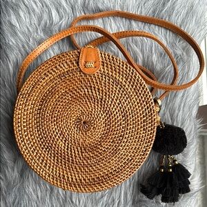 American vintage Brown Woven Crossbody Bag with Tassels